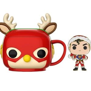 Funko DC Super Heroes Christmas The Flash & Superman Mug and Pin Set with Lid